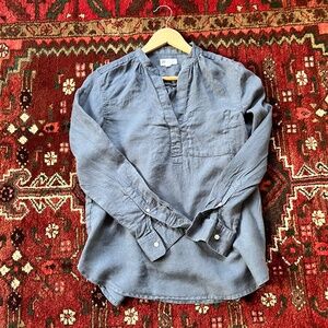 GAP 100% Linen Popover Tunic – Dusty Blue – XS  – Band collar